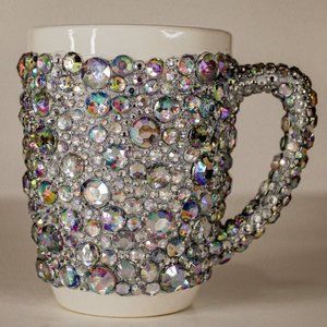 Scattered iridescent Rhinestone Ceramic Mug With Resin Bottom